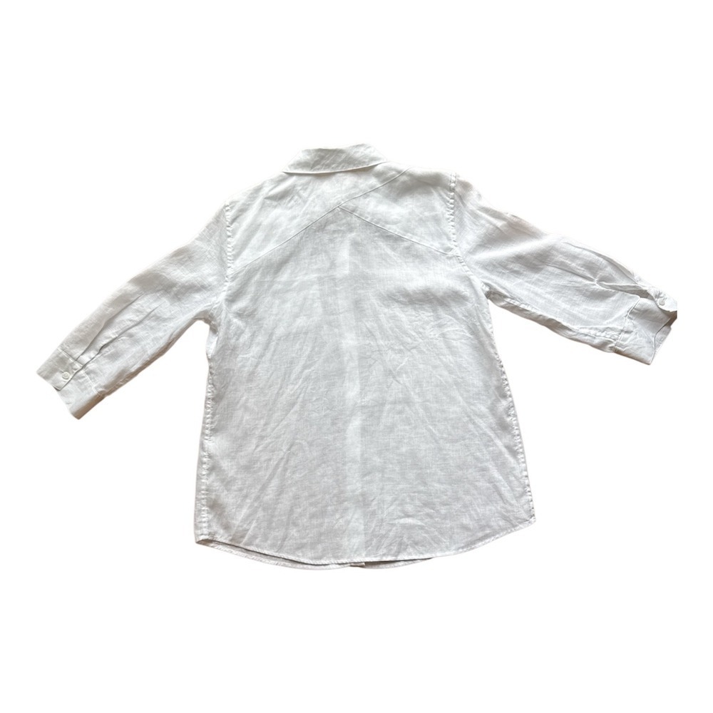 Chicos 100 Linen Button Down Shirt White 3/4 Sleeve Size 1 Medium Classic Top - Picture 3 of 7